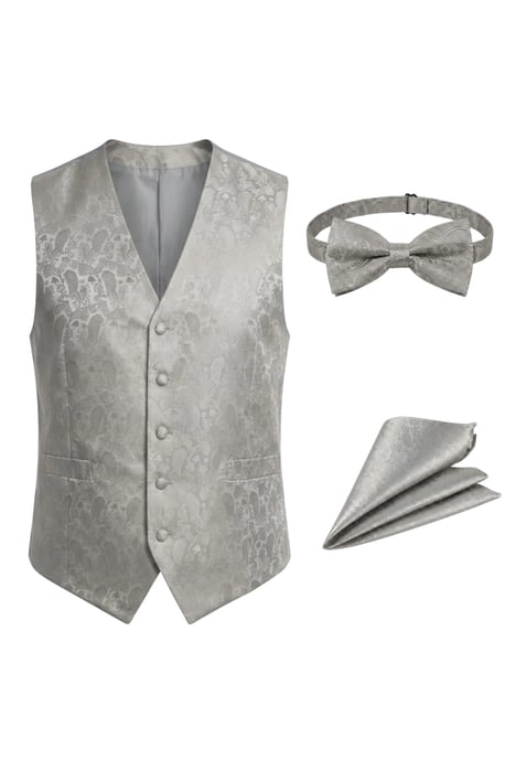 Graues Herren-Set mit Paisley-Blumenmuster, 3-teilig: Weste, Fliege und Einstecktuch - Robert - Image 2