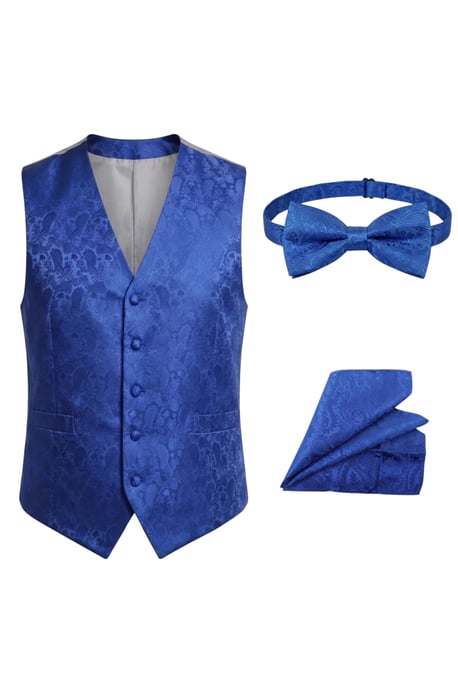 Herren-Set, 3-teilig, blau, Paisley-Blumenmuster, Weste, Fliege und Einstecktuch - Robert - Image 2