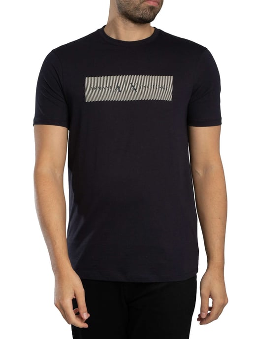 Armani Exchange Streifen-Logo-T-Shirt, Blau - Image 1