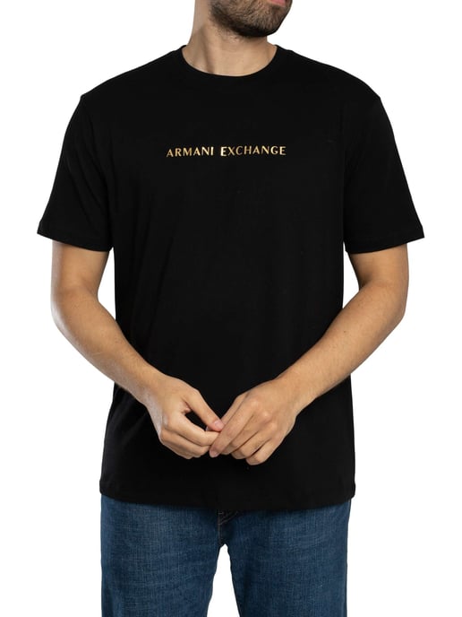 Armani Exchange Zentrales Logo T-Shirt, Schwarz - Image 2