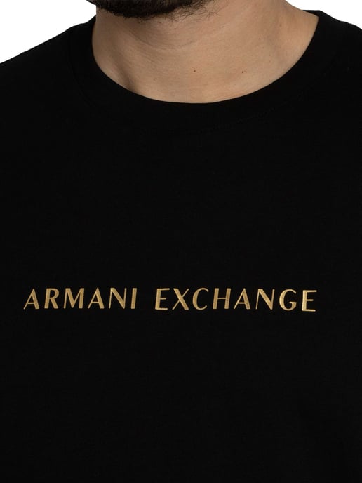 Armani Exchange Zentrales Logo T-Shirt, Schwarz - Image 4