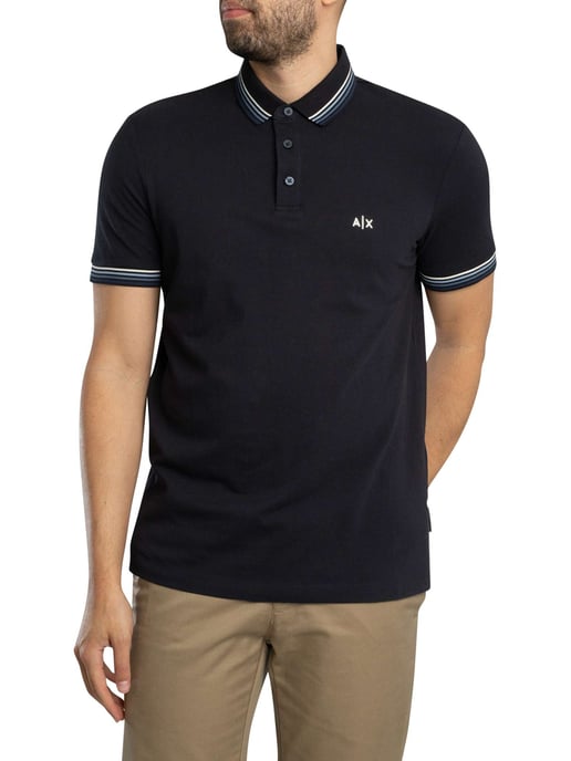 Armani Exchange Schmal Geschnittenes Poloshirt Mit Streifenkragen, Blau - Image 2