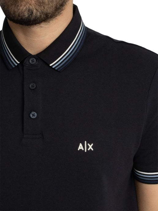 Armani Exchange Schmal Geschnittenes Poloshirt Mit Streifenkragen, Blau - Image 4