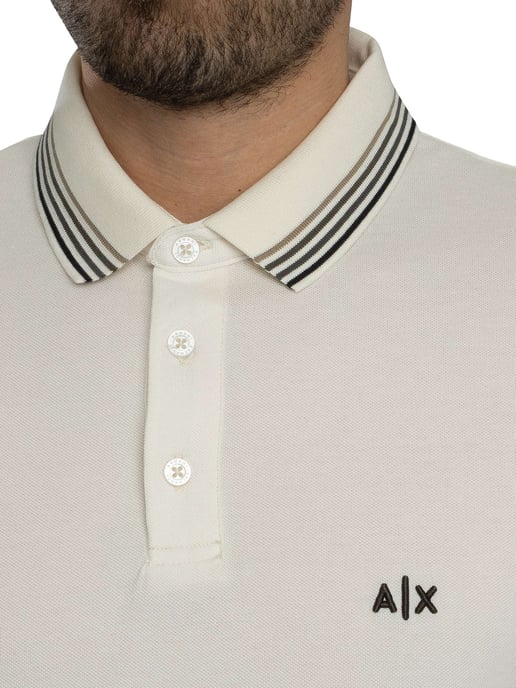 Armani Exchange Schmal Geschnittenes Poloshirt Mit Streifenkragen, Weiß - Image 4