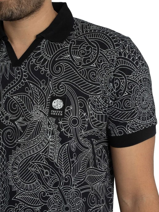Pretty Green Resonance Linear Poloshirt, Schwarz - Image 4