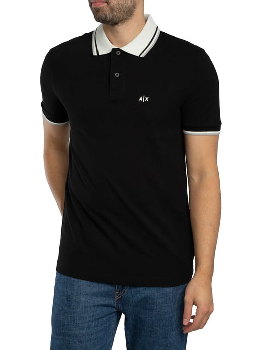Armani Exchange Schmal Geschnittenes Poloshirt Mit Kontrastkragen, Schwarz - Image 2