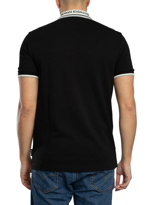 Armani Exchange Schmal Geschnittenes Poloshirt Mit Kontrastkragen, Schwarz - Image 3