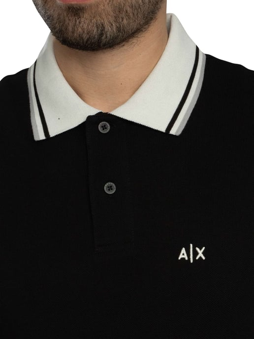 Armani Exchange Schmal Geschnittenes Poloshirt Mit Kontrastkragen, Schwarz - Image 4