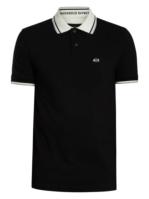 Armani Exchange Schmal Geschnittenes Poloshirt Mit Kontrastkragen, Schwarz - Image 6