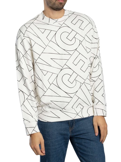 Armani Exchange Sweatshirt Mit Diagonalem Schriftzug, Weiß - Image 1
