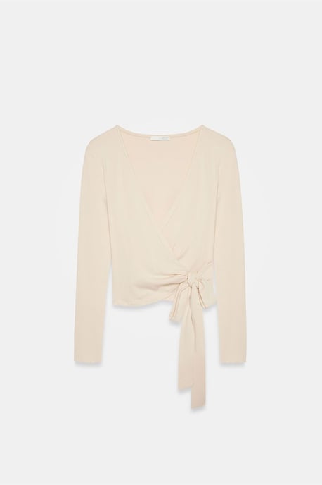 Damen Crop-Wrap-Bluse mit Bindeband - Image 5
