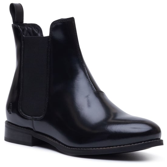 Hush Puppies Colette Leder Damen Schwarze Weite Flache Chelsea Boots - Image 1