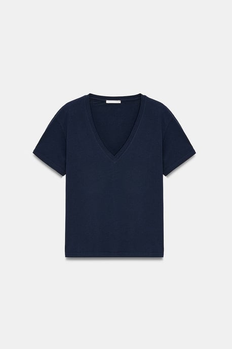 Baumwolle Tencel V-Ausschnitt Kurzarm-Bluse - Image 5