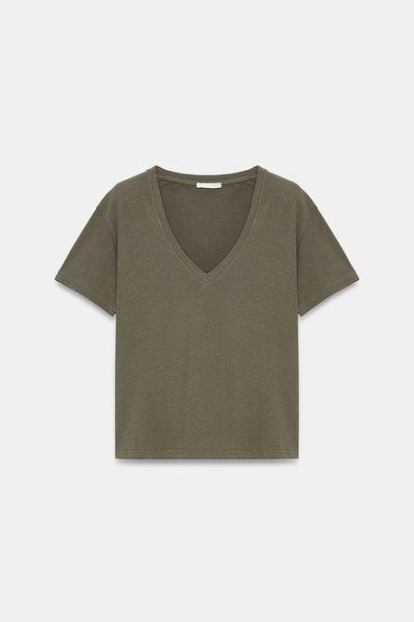 Baumwolle Tencel V-Ausschnitt Kurzarm-Bluse - Image 5