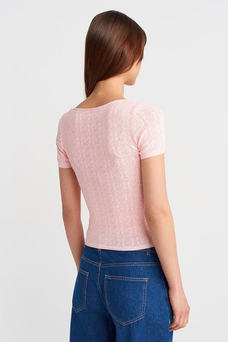 Dilvin Slim-Fit Bluse mit Rippstruktur - Rosé - Image 2