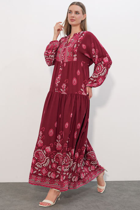 Gemustertes V-Ausschnitt Maxikleid - Image 1
