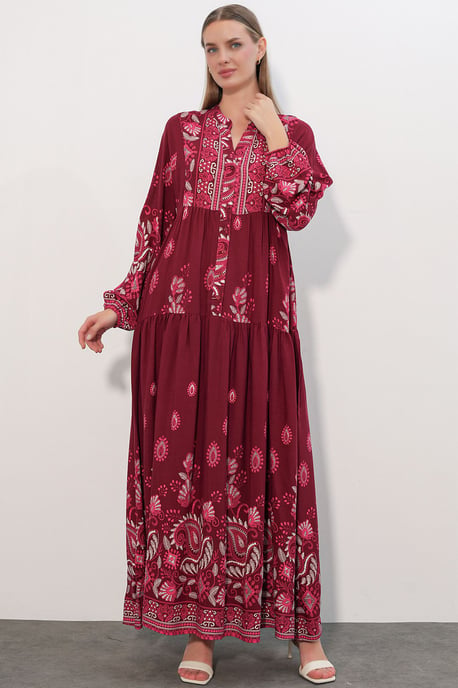 Gemustertes V-Ausschnitt Maxikleid - Image 3