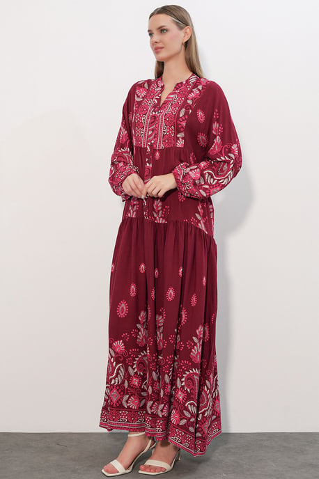 Gemustertes V-Ausschnitt Maxikleid - Image 4