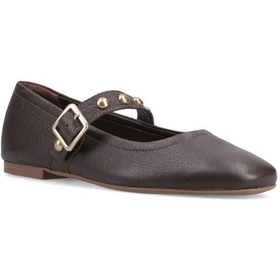 Hush Puppies Charlene Stud Ballerina Leder Damen Schokoladen Flats - Image 1