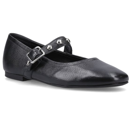 Hush Puppies Charlene Stud Ballerina Leder Damen Schwarz Flachschuhe - Image 1