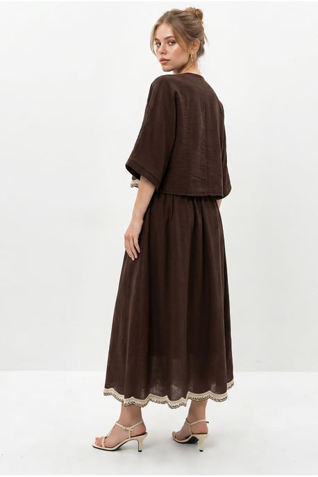 Übergröße V-Ausschnitt Besticktes 3/4-Arm Shirt und Weite Bein Hose Set - Image 5