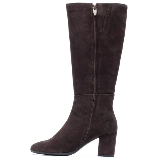 Hush Puppies Oprah Wildleder Lange Leder Damenschokoladenfarbene Absatzstiefel bis zum Knie - Image 5