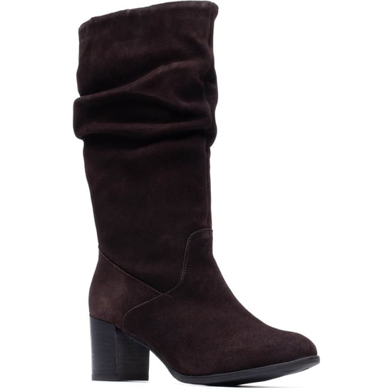 Hush Puppies Cosima Wildlederschuhe Damen Schokoladenbraune Stiefel mit Absatz bis zum Knie - Image 1