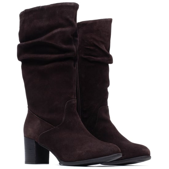 Hush Puppies Cosima Wildlederschuhe Damen Schokoladenbraune Stiefel mit Absatz bis zum Knie - Image 3