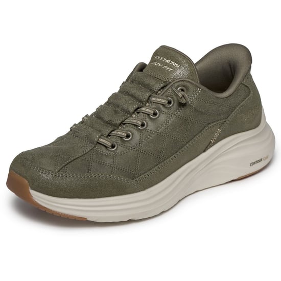 Skechers Contour Foam - Bequeme Passform Leder/Polyester Damen Sneaker Oliv - Image 5
