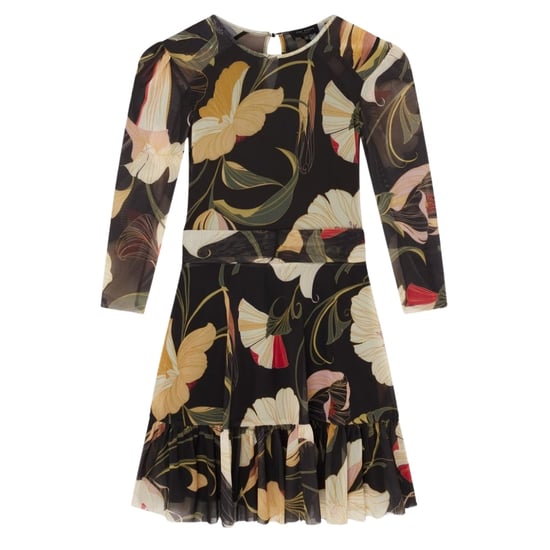 Schwarzes Mini-skaterkleid Von Ted Baker Mit Gerafften Schultern Und Mesh-einsätzen - Image 1