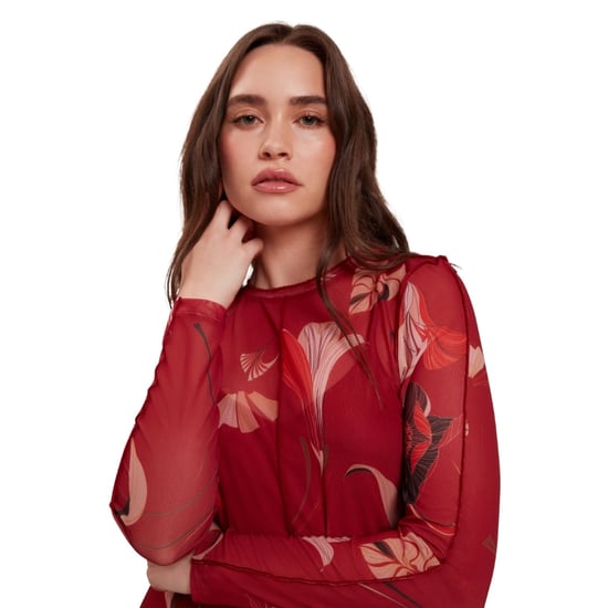 Ted Baker Mesh Langarm-midikleid Mit Print, Rot - Image 6