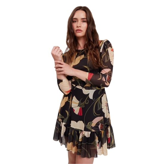 Schwarzes Mini-skaterkleid Von Ted Baker Mit Gerafften Schultern Und Mesh-einsätzen - Image 3
