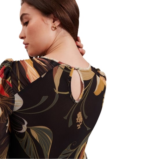 Schwarzes Mini-skaterkleid Von Ted Baker Mit Gerafften Schultern Und Mesh-einsätzen - Image 5