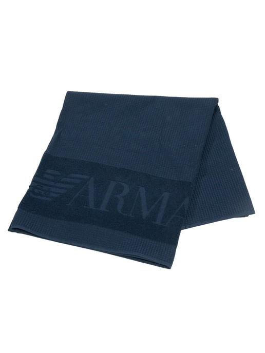 Emporio Armani Strandtuch Aus Waffelgewebe, Blau - Image 3
