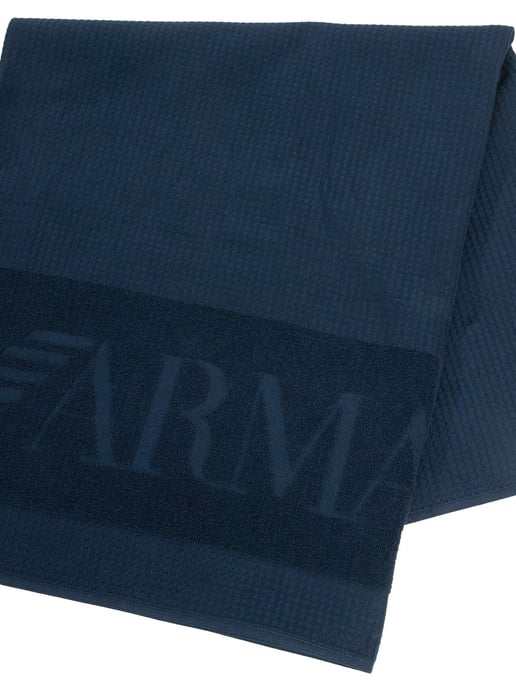 Emporio Armani Strandtuch Aus Waffelgewebe, Blau - Image 4