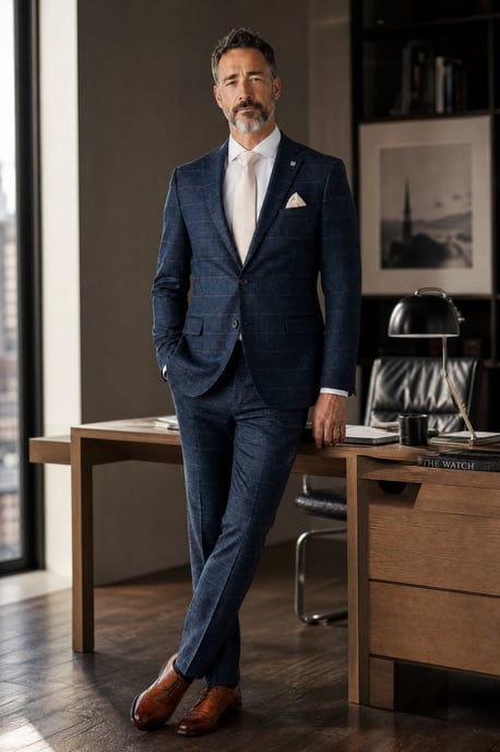 Herren-Blazer aus marineblauem Tweed mit Fischgrätmuster und Karomuster - Harris - Image 3