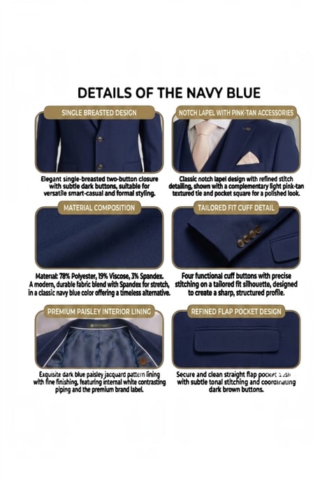 Herren-Blazer in Marineblau, tailliert, formell - Belmount - Image 6