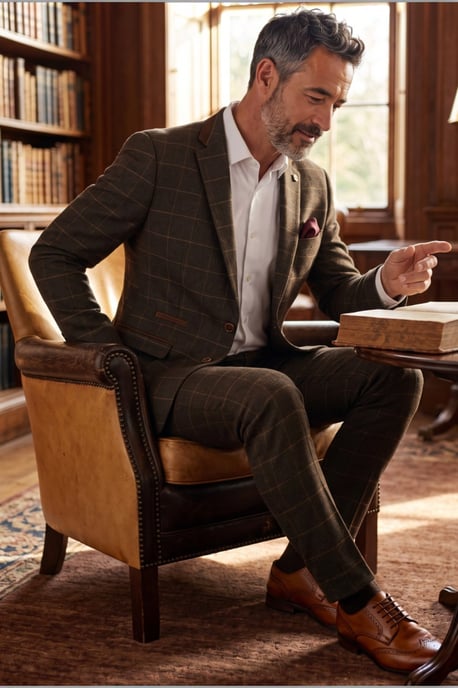 Grüner Tweed-Blazer für Herren mit Fischgrätmuster und Karomuster - Harris - Image 3