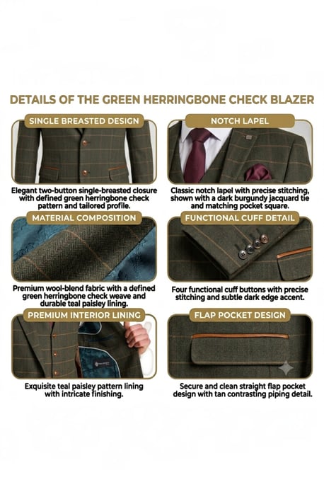 Grüner Tweed-Blazer für Herren mit Fischgrätmuster und Karomuster - Harris - Image 6