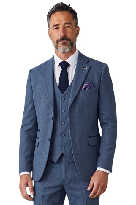 Blauer 3-teiliger Tweed-Anzug im Fischgrätmuster für Herren - IM4 - Image 2