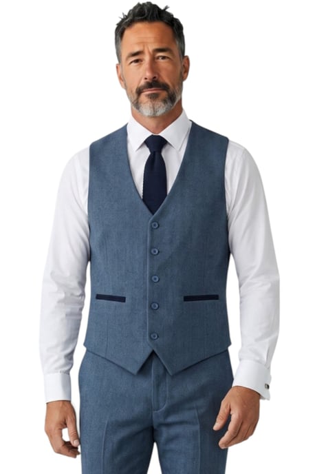 Blauer 3-teiliger Tweed-Anzug im Fischgrätmuster für Herren - IM4 - Image 4