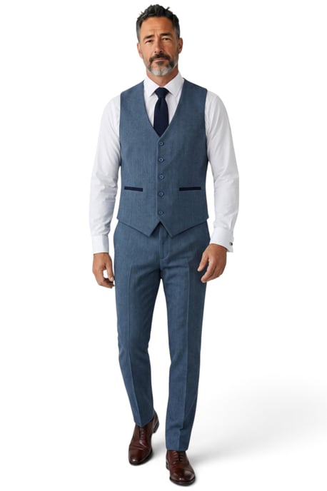 Blauer 3-teiliger Tweed-Anzug im Fischgrätmuster für Herren - IM4 - Image 5
