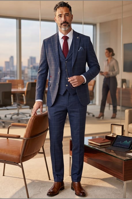 Marineblauer Tweed-Anzug für Herren, 3-teilig, Wollmischung - TP-32 - Image 3