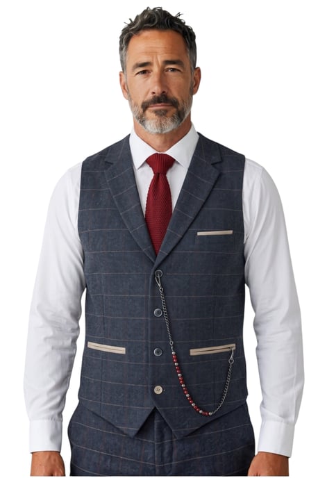 Marineblauer Tweed-Anzug für Herren, 3-teilig, Wollmischung - TP-32 - Image 4