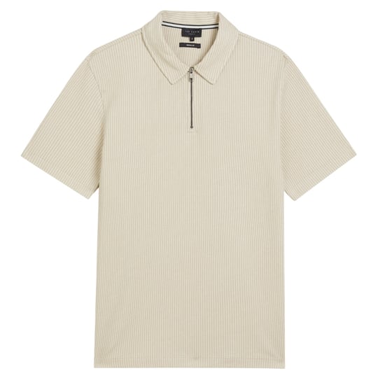 Ted Baker Elgrave Regular Strukturiertes Halbzip Beige Polohemd - Image 1