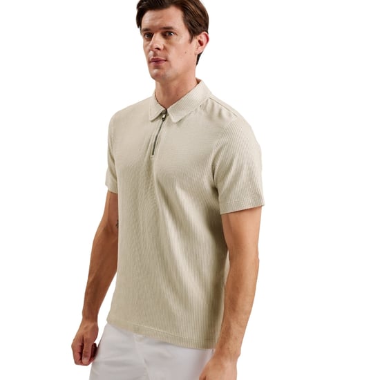 Ted Baker Elgrave Regular Strukturiertes Halbzip Beige Polohemd - Image 5
