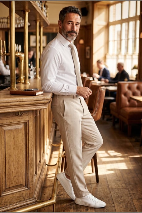 Herren-Anzughose in Creme mit Karomuster, formelle Hose - Regent - Image 3