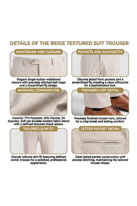 Herren-Anzughose in Creme mit Karomuster, formelle Hose - Regent - Image 6