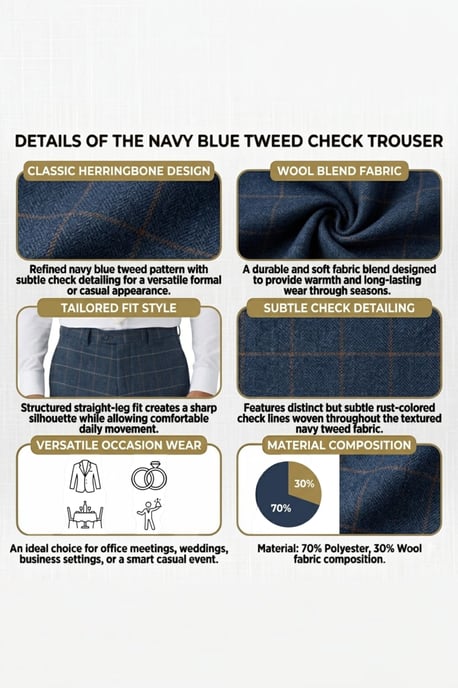Herren-Tweedhose in Marineblau mit Fischgrätmuster - Harris - Image 6