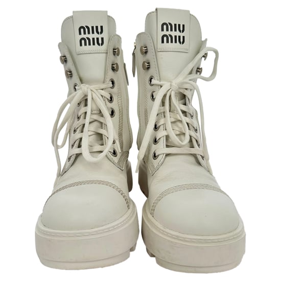 Miu Miu Schnürstiefel aus weißem Leder - Image 2
